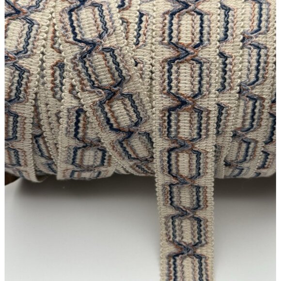 JACQUARD RIBBON TRIM Blue & Copper Sold in 3 yard (108") lengths - Picture 1 of 3